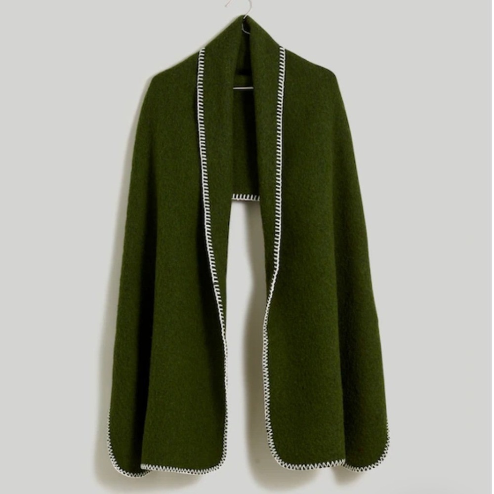 Madewell Blanket Stitch Scarf Women OS Loden Green Oversized Wool Blend Elevated